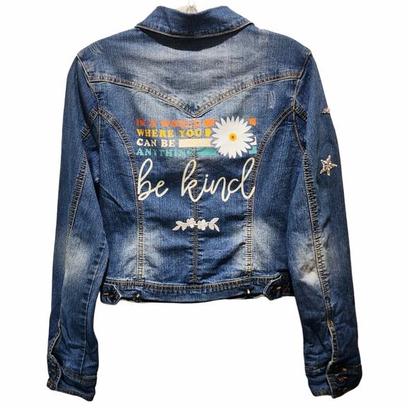 Be Kind Custom Upcycled Jean Jacket, Women's S - Picture 1 of 8